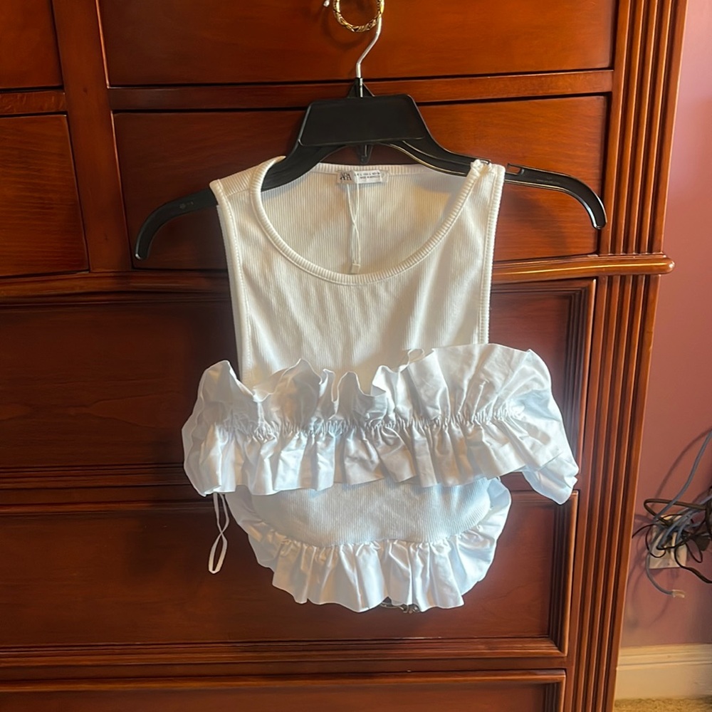 White crop top with ruffles! From Zara! Size large!